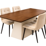 MODERN PEDESTAL DINING SET WITH TUFTED CREAM CHAIRS