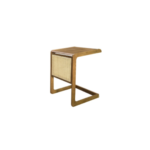 MID-CENTURY WOODEN C-SHAPED SIDE TABLE WITH WOVEN CANE ACCENT