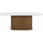 SINTERED STONE TABLE WITH FLUTED WOOD TAMBOUR BASE