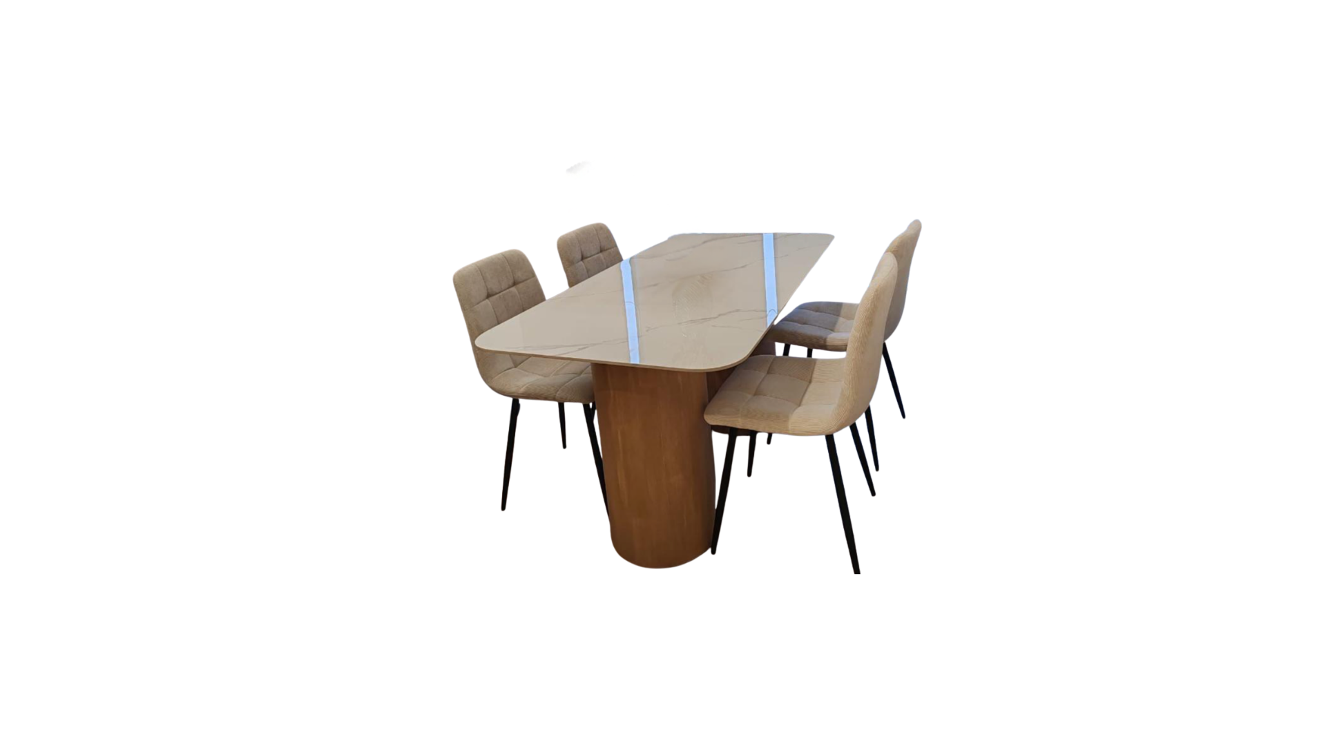 12 CONTEMPORARY FLUTED PILLAR SINTERED STONE DINING SET - Image 1