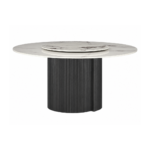 CONTRAST MARBLE TOP ROUND TABLE WITH BLACK FLUTED COLUMN TABLE