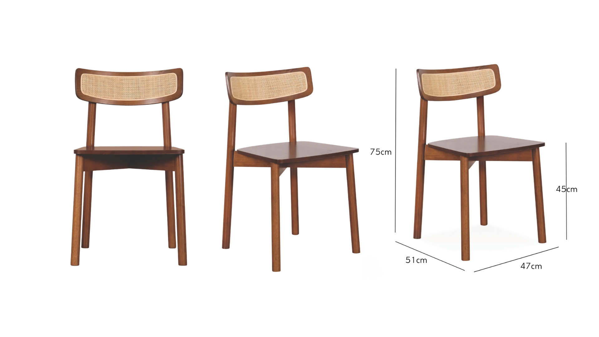 17 MODERN RATTAN BACK WALNUT DINING CHAIR - Image 1