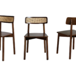 MODERN RATTAN BACK DARK WALNUT DINING CHAIR