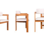 ARCHITECTURAL WOOD ARMCHAIR WITH OFF-WHITE CUSHION