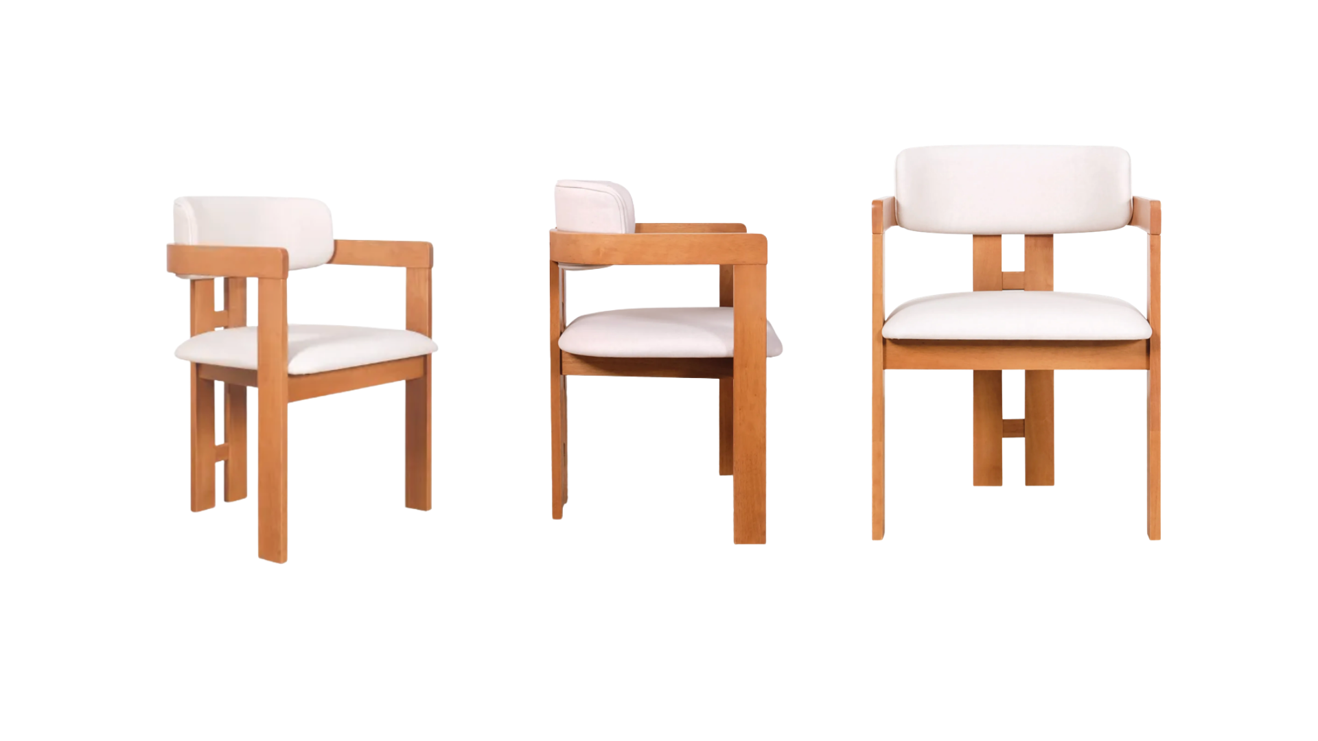19 ARCHITECTURAL WOOD ARMCHAIR WITH OFF-WHITE CUSHION - Image 1