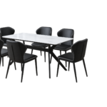 CONTEMPORARY WHITE MARBLE TOP & MATTER BLACK DINING SET