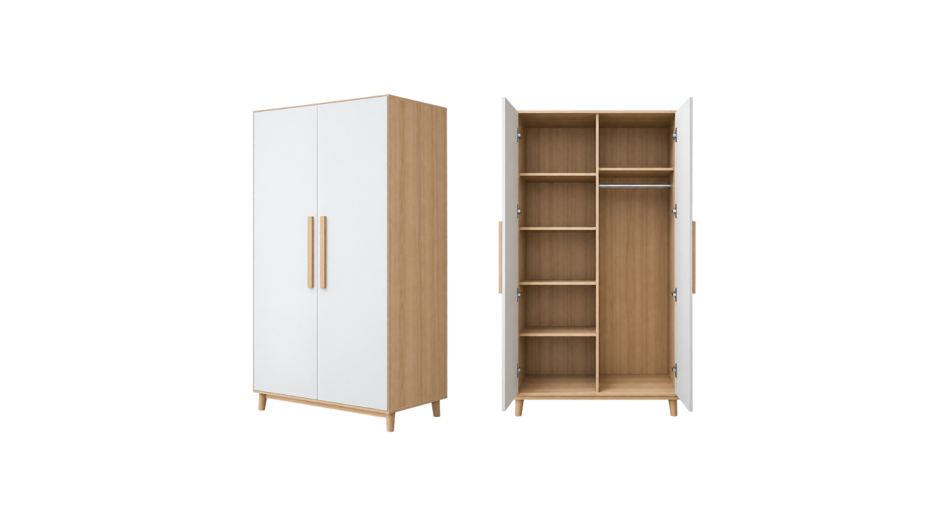 2 TWO-DOOR SCANDINAVIAN OAK & WHITE WARDROBE - Image 1