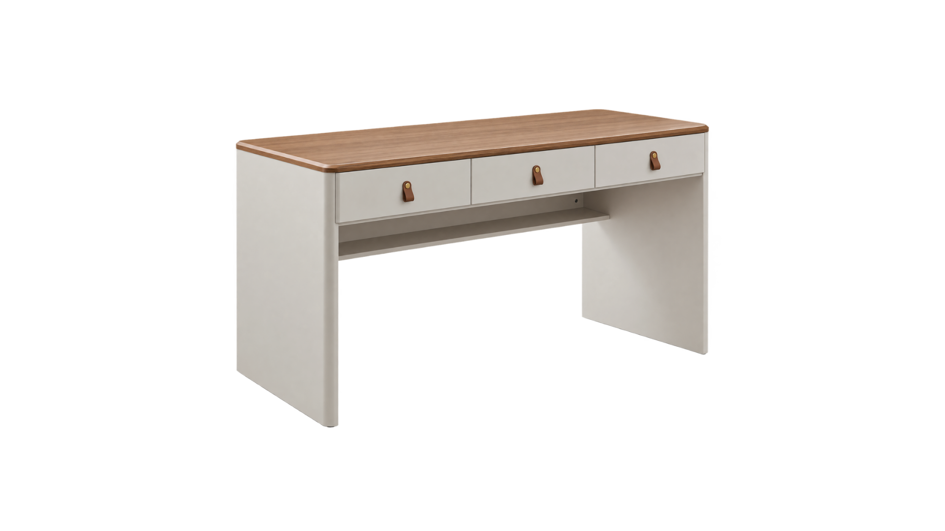 2 MODERN THREE-DRAWER CREAM & WALNUT EXECUTIVE DESK - Image 1