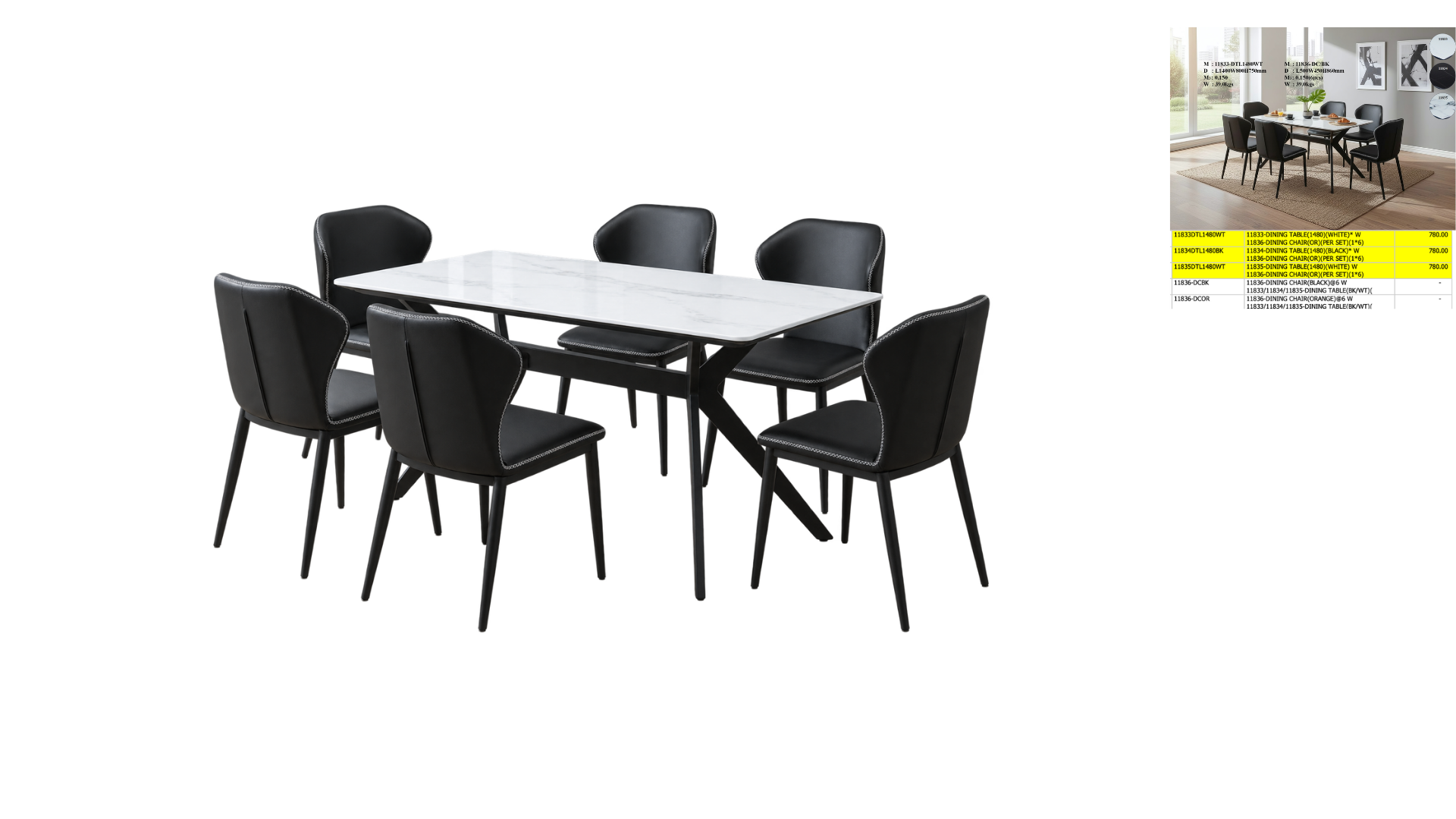 2 CONTEMPORARY WHITE MARBLE TOP & MATTER BLACK DINING SET - Image 1