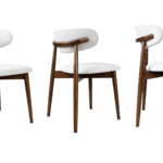 CURVED OFF-WHITE UPHOLSTERED WALNUT DINING CHAIR