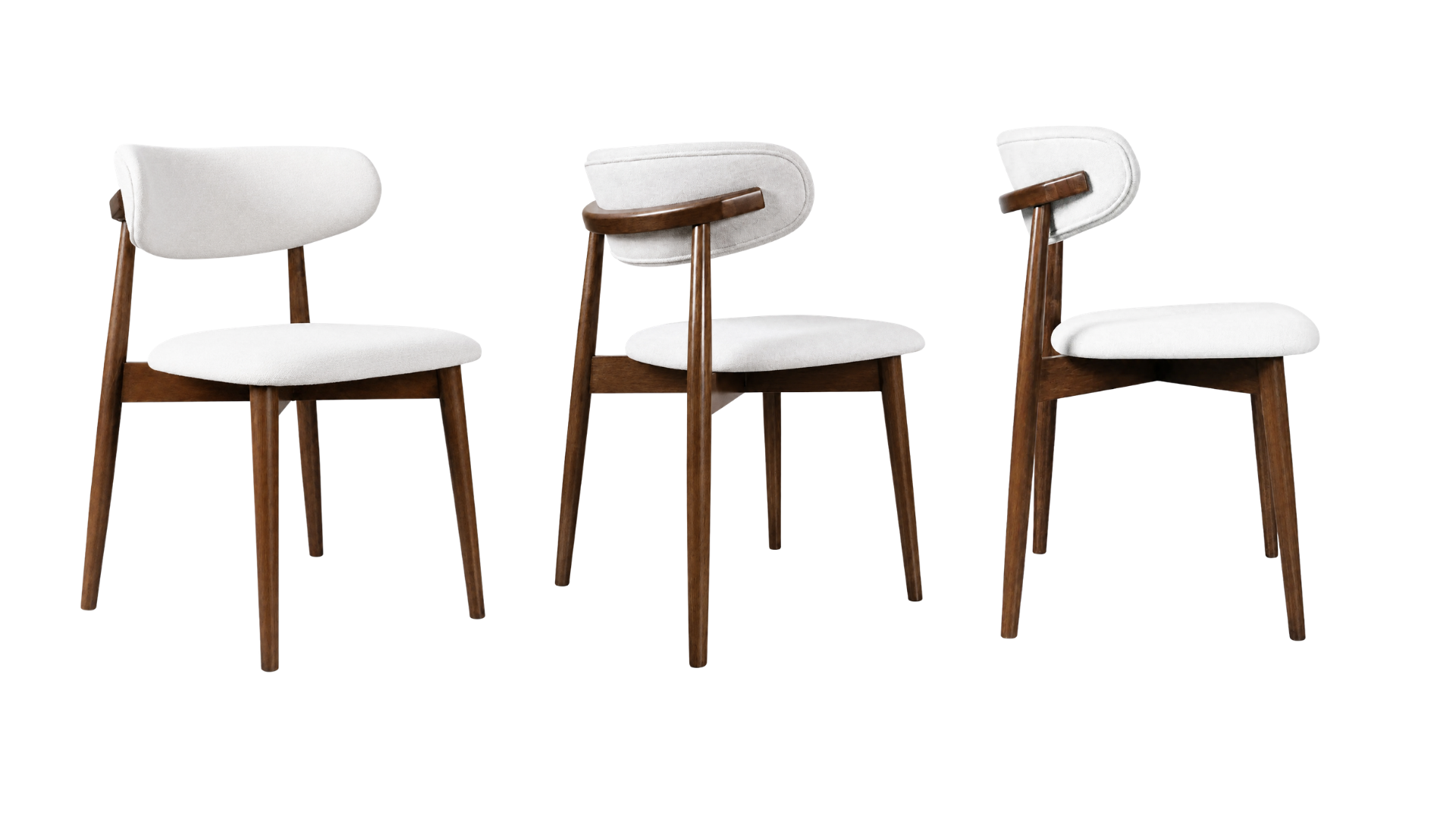23 CURVED OFF-WHITE UPHOLSTERED WALNUT DINING CHAIR - Image 1