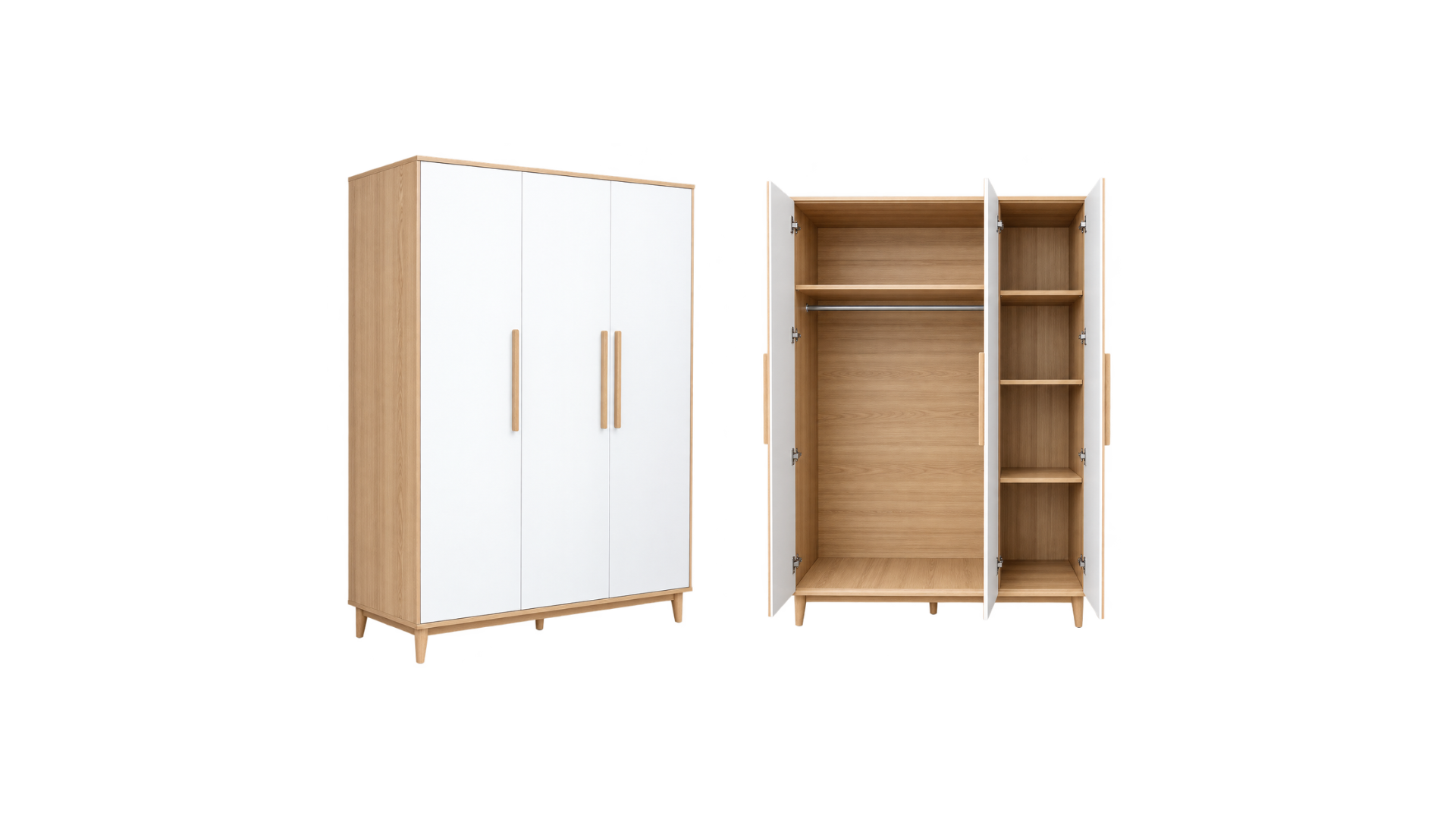 3 THREE-DOOR SCANDINAVIAN WHITE & OAK WARDROBE - Image 1