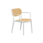 SCANDINAVIAN WHITE ARMCHAIR WITH WOVEN RATTAN SEAT & BACK