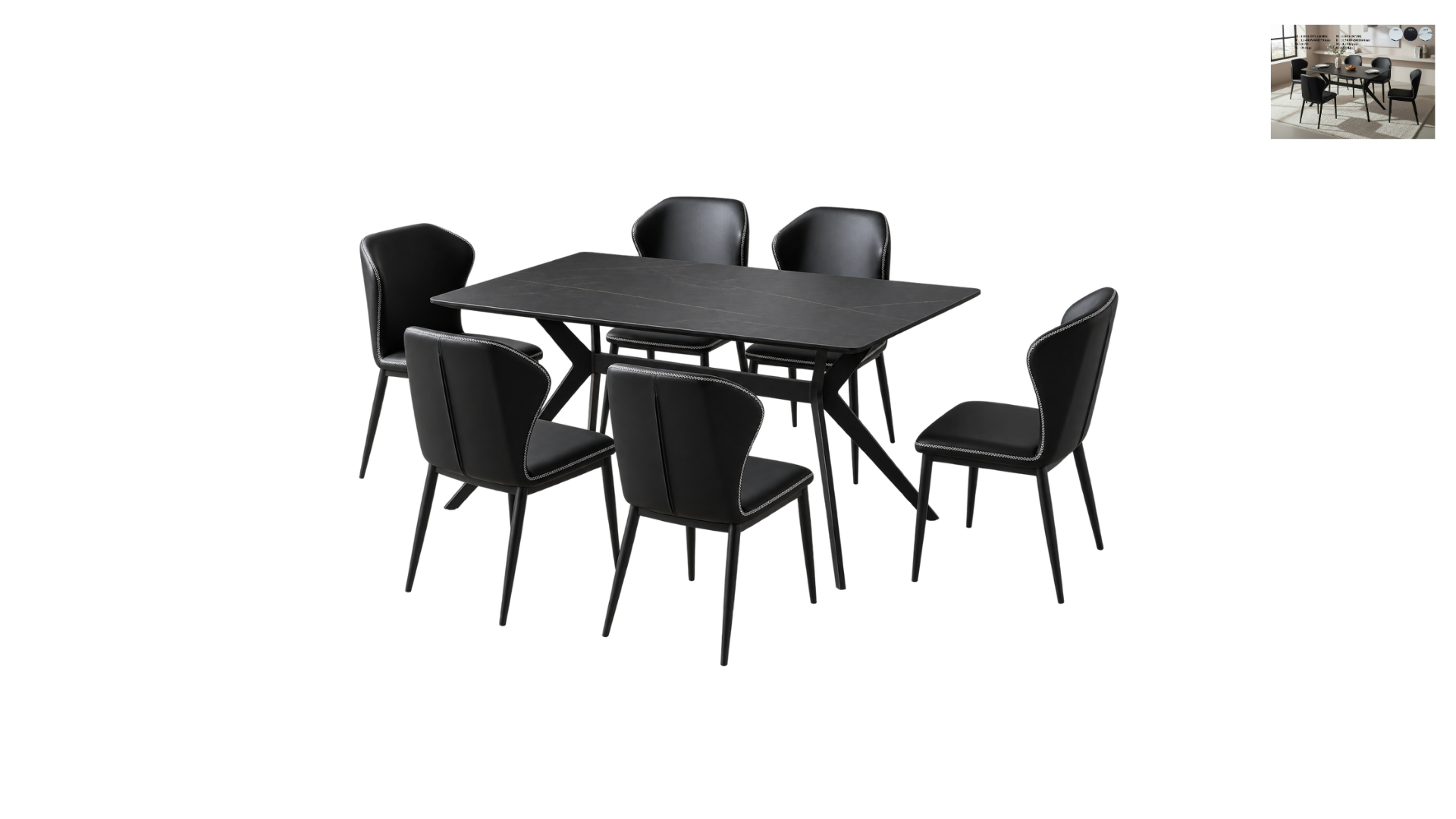 4 EXCLUSIVE BLACK SLATE 6 SEATER DINING SET - Image 1