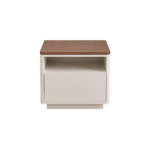 TWO-TONE WOOD TOP SIDE TABLE WITH OPEN SHELF & DRAWER