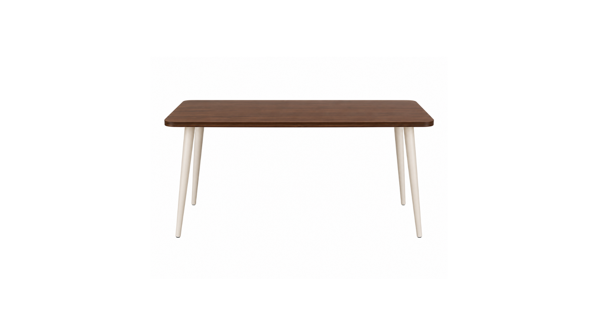 6 MID-CENTURY TWO-TONE WALNUT TABLE WITH CREAM LEGS - Image 1