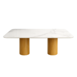 CALACATTA SINTERED STONE TABLE WITH DUAL SOLID CYLINDER LEGS