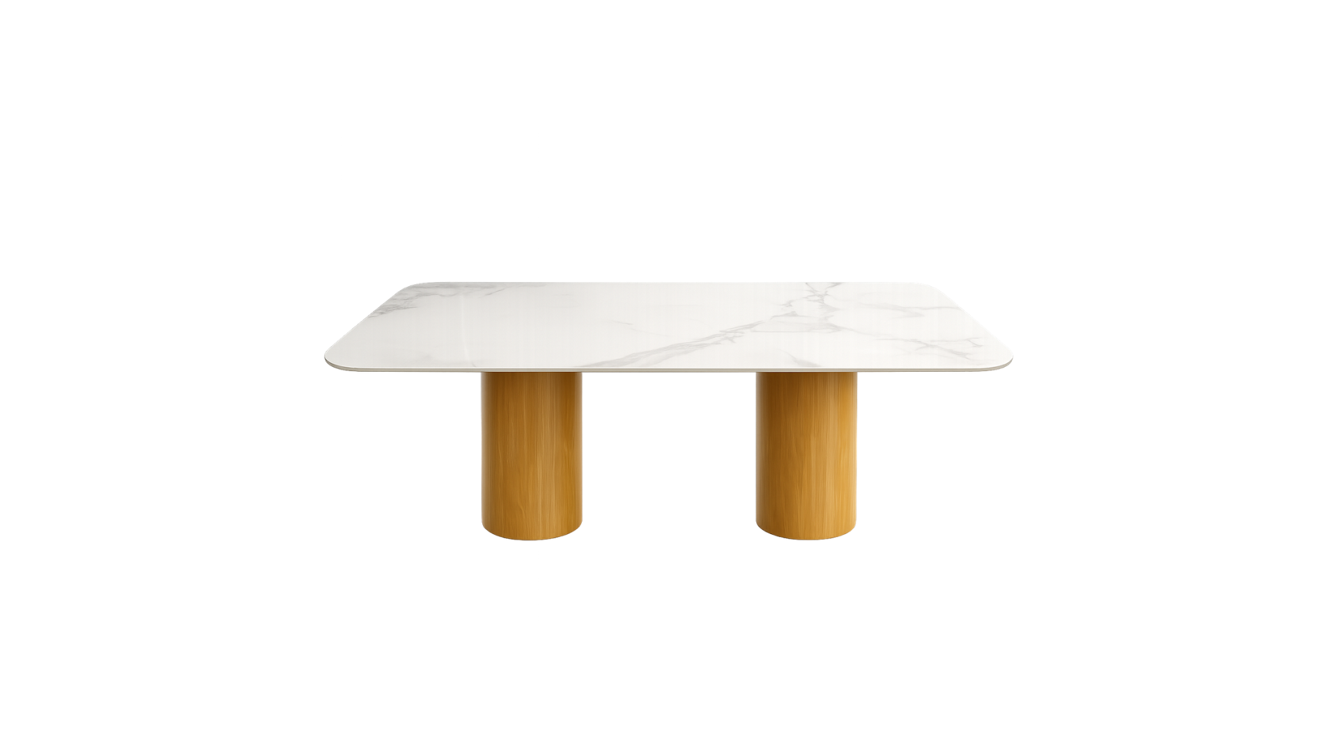 7 CALACATTA SINTERED STONE TABLE WITH DUAL SOLID CYLINDER LEGS - Image 1