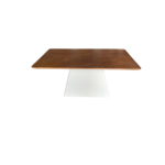 MODERN WALNUT TABLE WITH TAPERED OFF-WHITE PEDESTAL