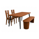 WARM WALNUT JAPANDI DINING SET WITH WOODEN BENCH