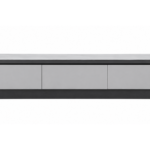 ARCHITECTURAL GREIGE MEDIA UNIT WITH FAUX MARBLE TOP & BLACK BASE