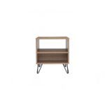 MID-CENTURY TWO-TIER WOODEN SIDE TABLE WITH METAL HAIRPIN LEGS